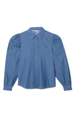 Stradivarius camicia denim con maniche a sbuffo