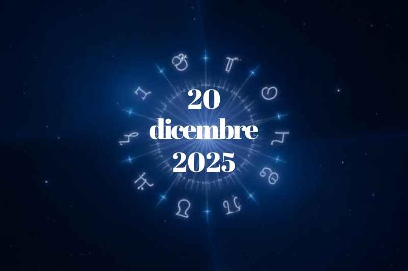 Oroscopo del 20 dicembre 2025 con simboli zodiacali e data al centro su sfondo blu