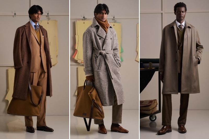 Look uomo Kiton FW26 con cappotti sartoriali, layering elegante e palette neutra