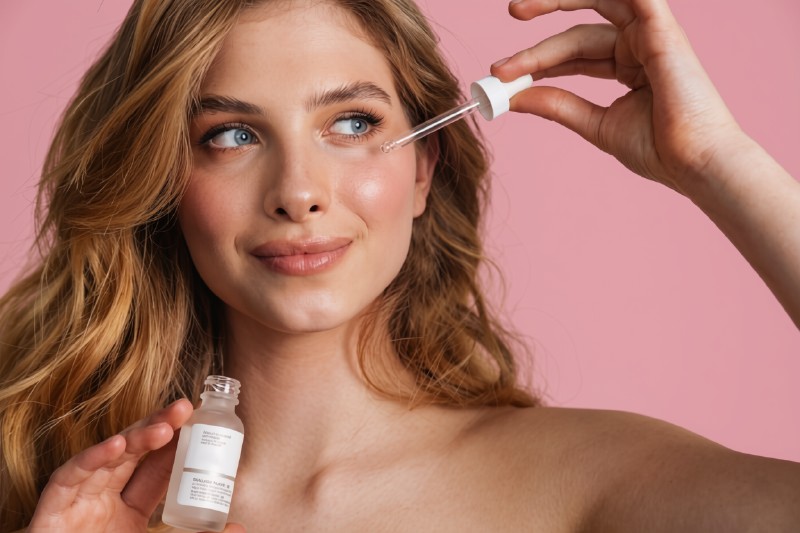 Donna applica un siero viso, il PDRN da DNA di salmone è il nuovo trend skincare