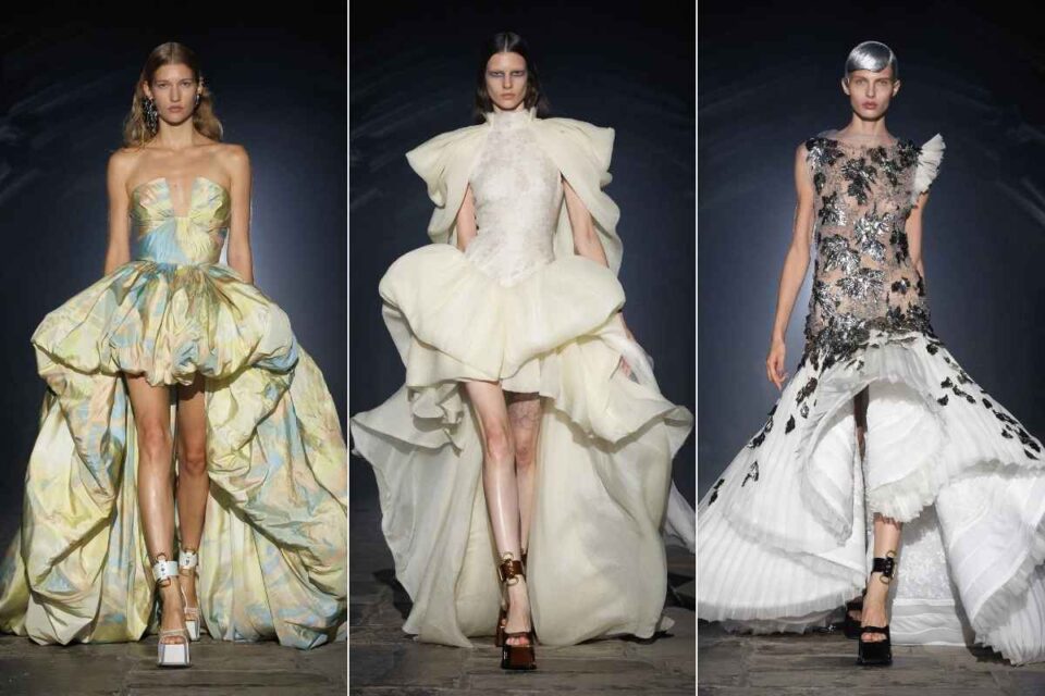 McQueen SS27, tre look della collezione presentata alla London Fashion Week